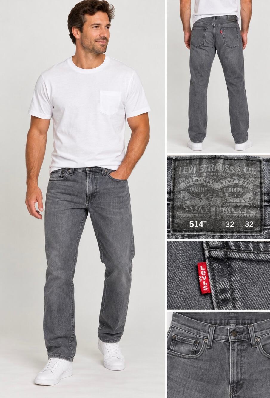 Levi’s 514 Men’s Jeans 32x32 Gray Straight Fit Stretch Denim Classic 5 y2k